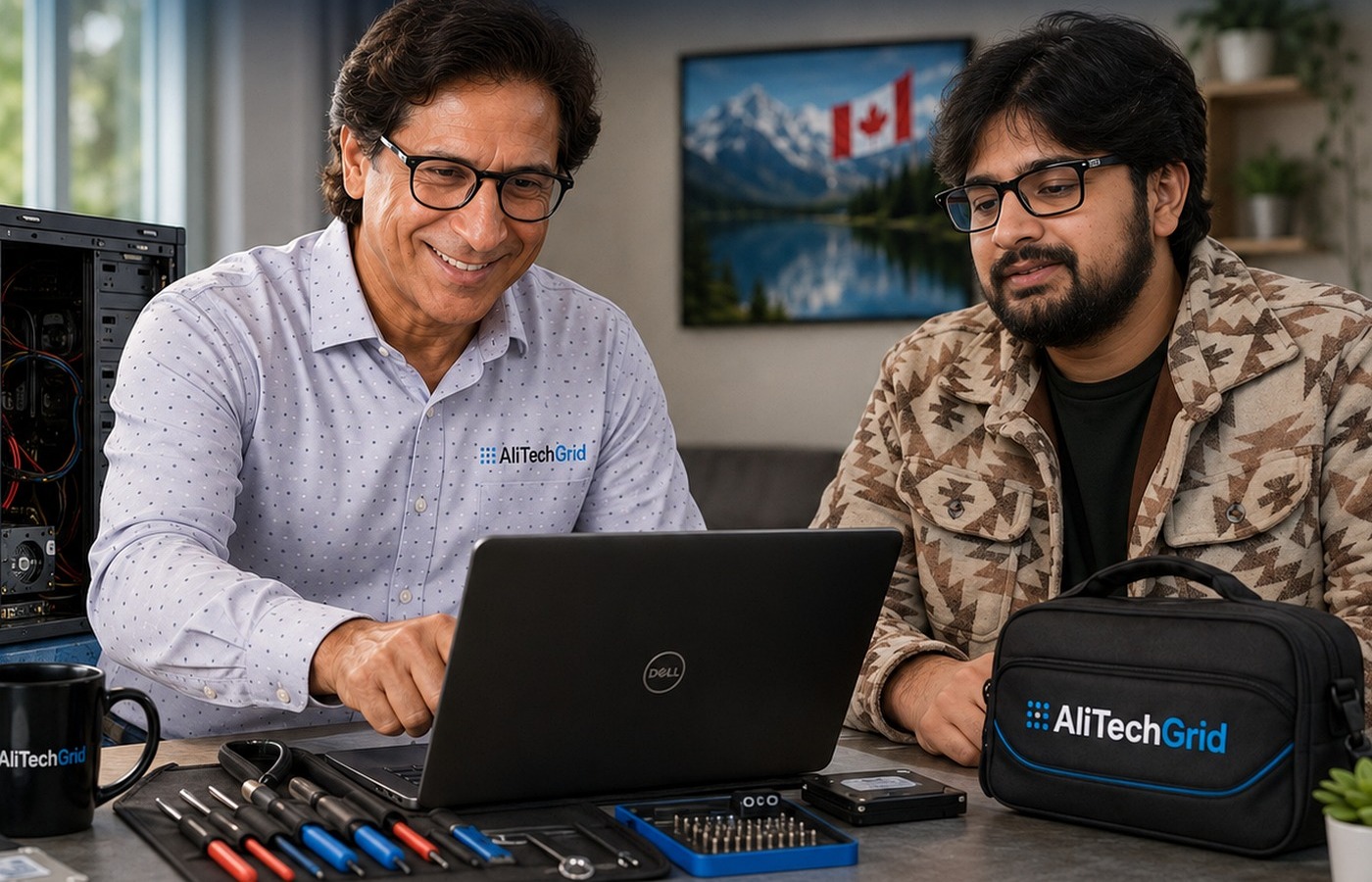 AliTechGrid technicians diagnosing and repairing computer hardware and laptop problems